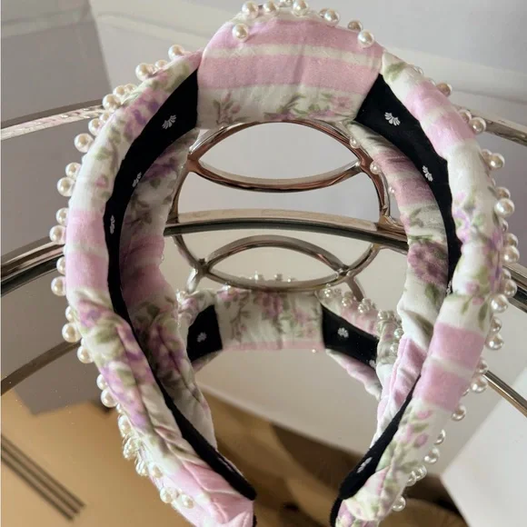 Lele Sadoughi Pink & Green Pearl-Studded Padded Headband - Picture 3 of 6